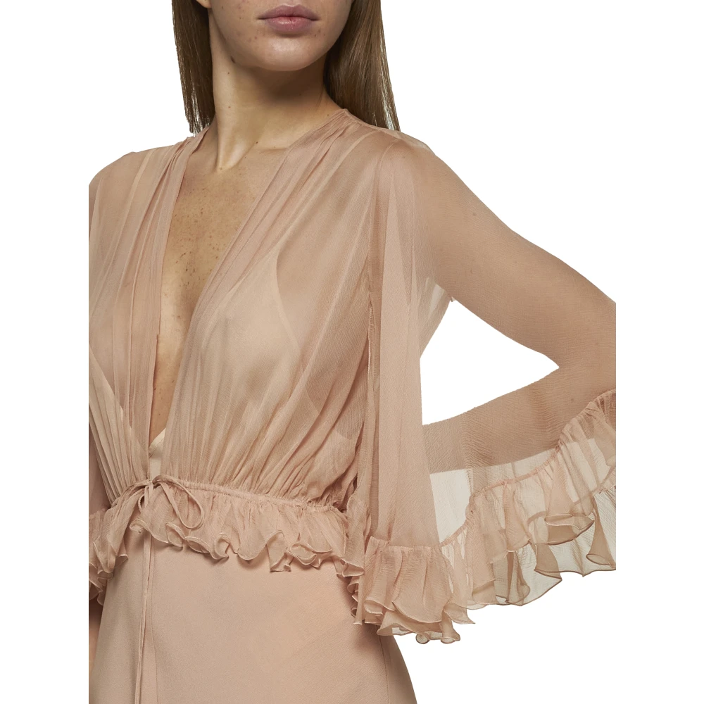 Chloé Gerimpelde V-hals Zijden Jurk Roze Pink Dames