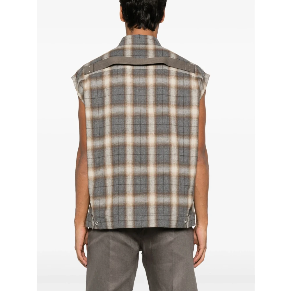 Rick Owens Geruite Flannel Mouwloze Blouse Gray Heren