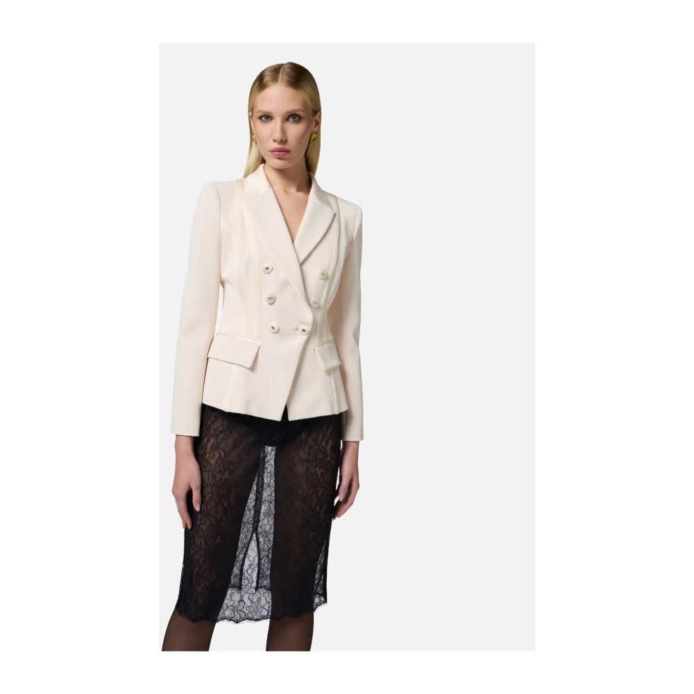 Elisabetta Franchi Crepe jasje met satijndetails Beige Dames