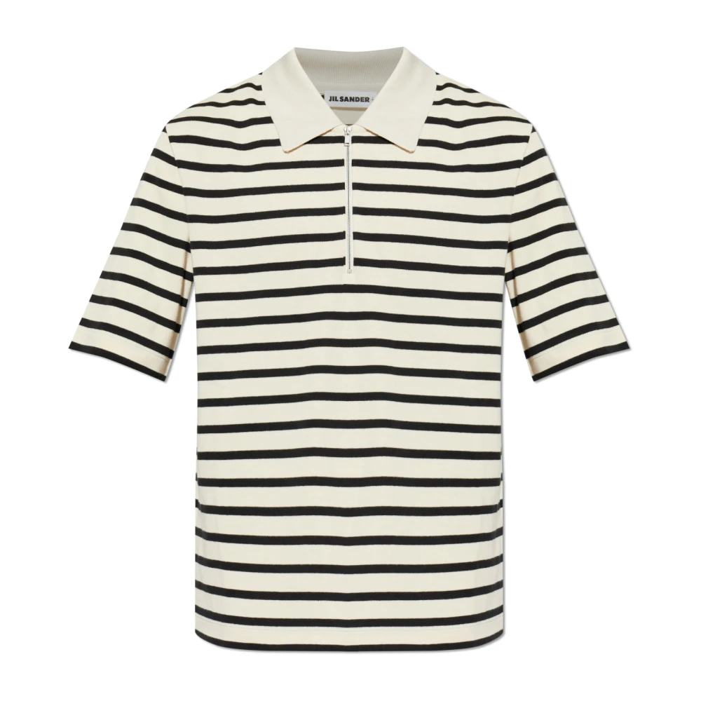 Jil Sander Men's Beige Polo Shirts, M, Striped Pattern Polo