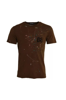 Brun Bomull T-shirt med Färgstänk