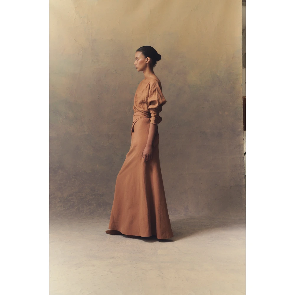 Cortana Tanami lange linnen en zijden terracotta rok Brown Dames