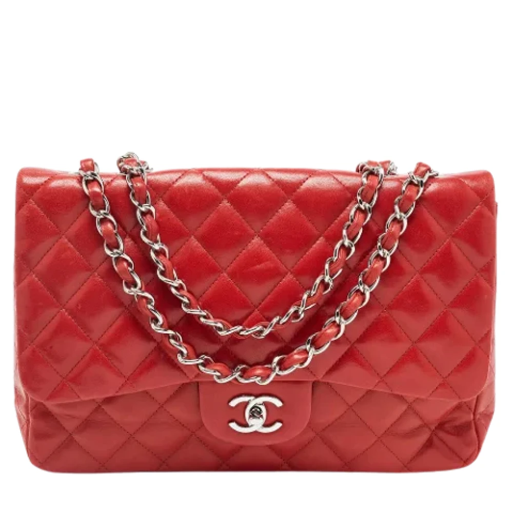 Chanel Vintage Tweedehands Rode Leren Circle Handle Tas Rood Dames