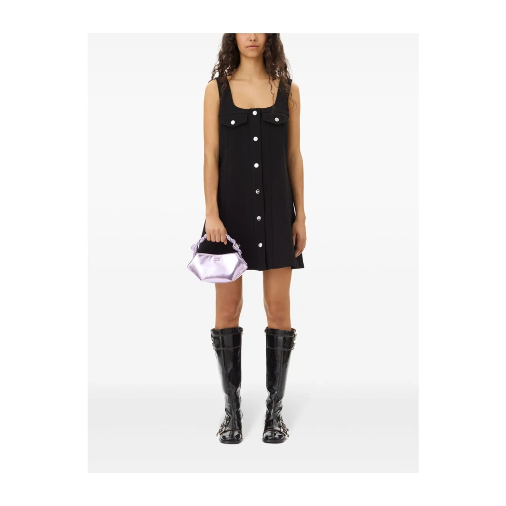 Ganni Zwarte Mouwloze Jurk met Vierkante Hals Black Dames