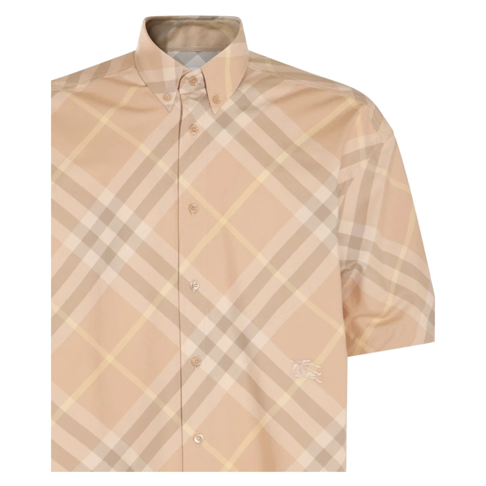 Burberry Vintage Check Katoenen Shirt Korte Mouwen Beige Heren