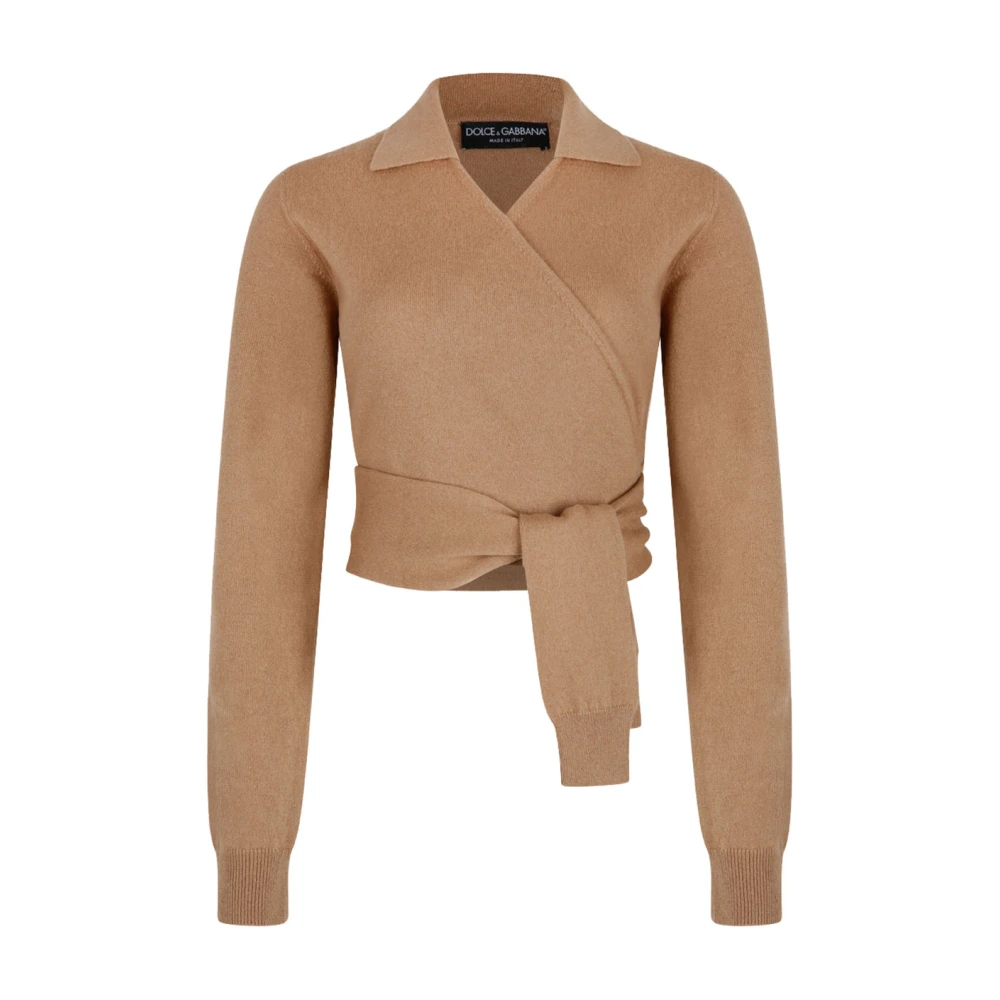 Dolce & Gabbana Women's Brown Cashmere Wrap Cardigan Jumpers - Cashmere Knitwear - M - Knitwear