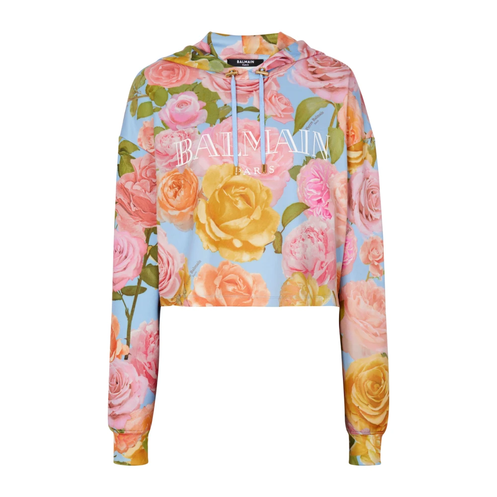 Balmain Vintage hoodie med Pastel Roses tryck Multicolor, Dam