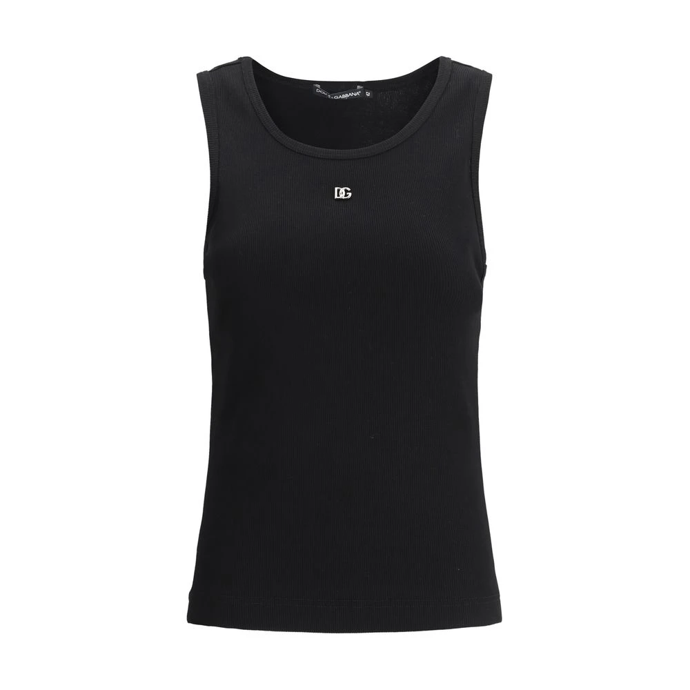Dolce & Gabbana Geribbelde top met logo-vormige applicatie White Dames