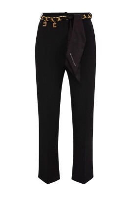 Pantalones negros de tela elástica con cintura alta, Elisabetta Franchi, Pantalones Anchos
