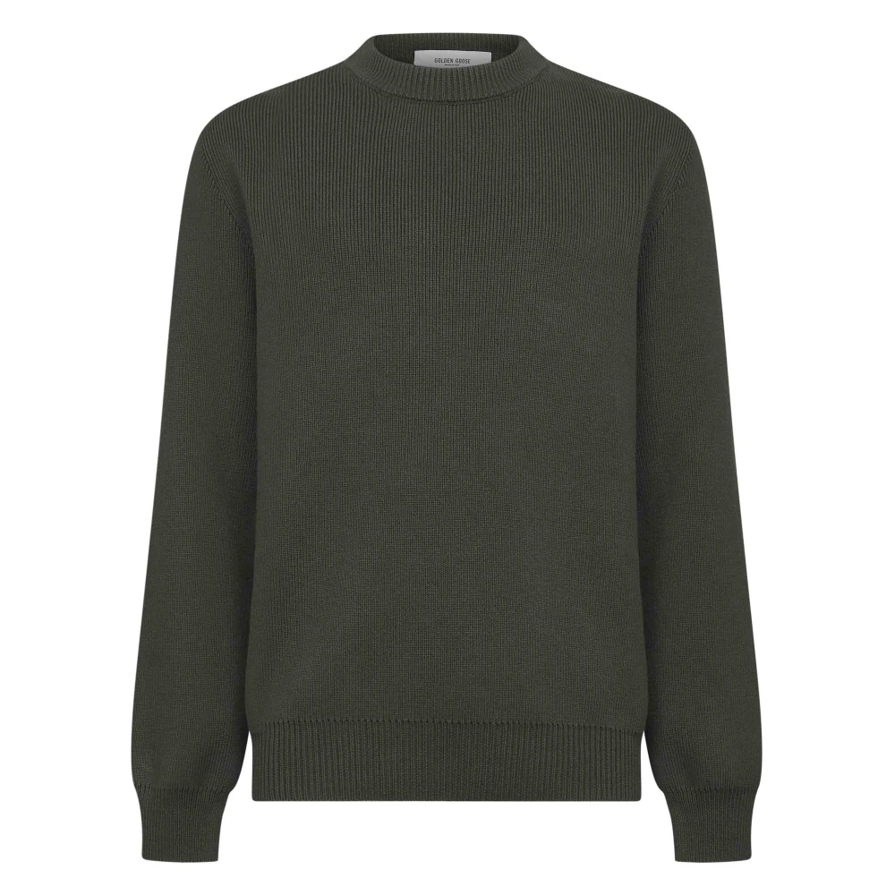 Golden Goose Men's Green Round-Neck Knitwear, S, Crewneck Jumper With Embroidered Back