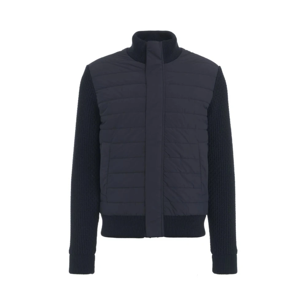 Herno Blauwe Jas met Hoge Kraag en Contrasterende Inzetstukken Blue Heren