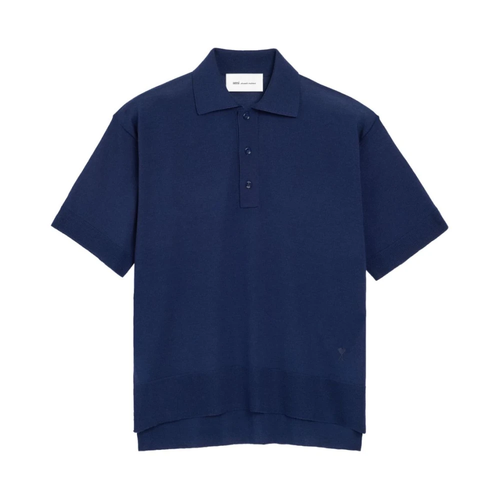 Ami Paris Men's Blue Polo Shirts, Xl, De Coeur Short Sleeve Polo