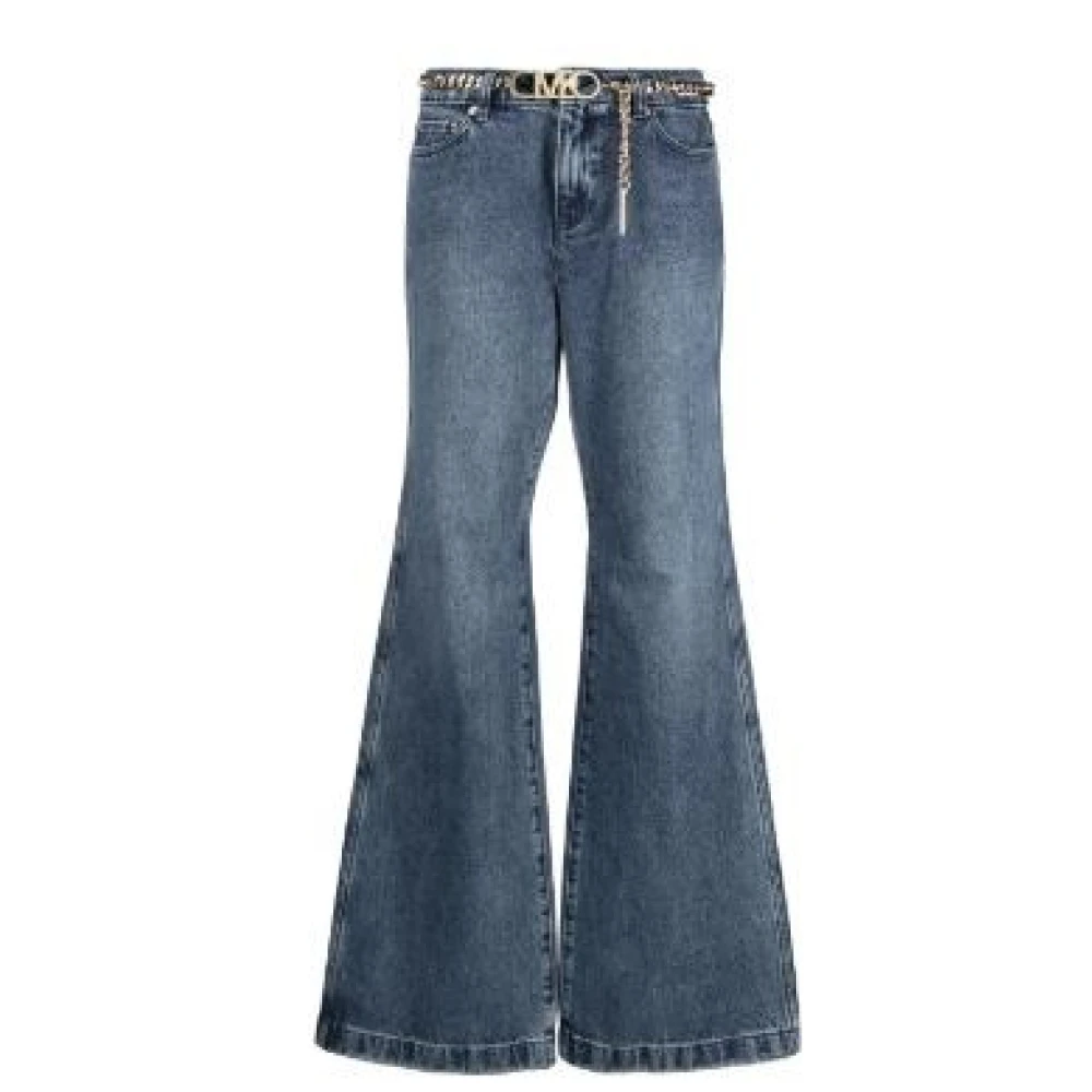 Michael Kors Blauw uitlopende jeans met gouden riem Blue Dames