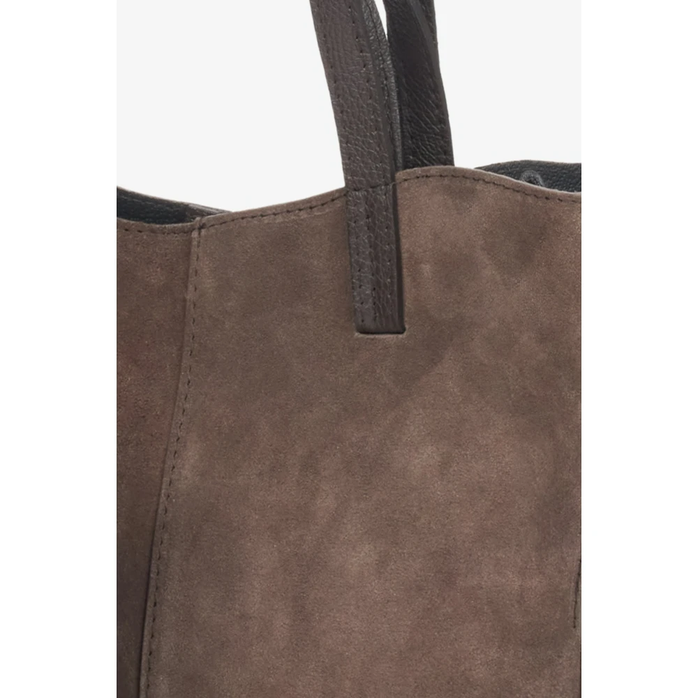Estro Donkerbruine handtas voor vrouwen met lange handvatten in premium Italiaans fluweel Brown Dames