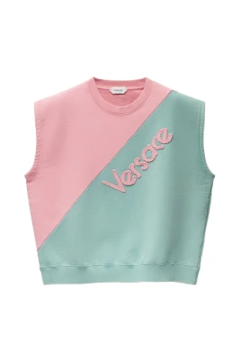 Broderad sweatshirt i bomullsjersey med korta ärmar