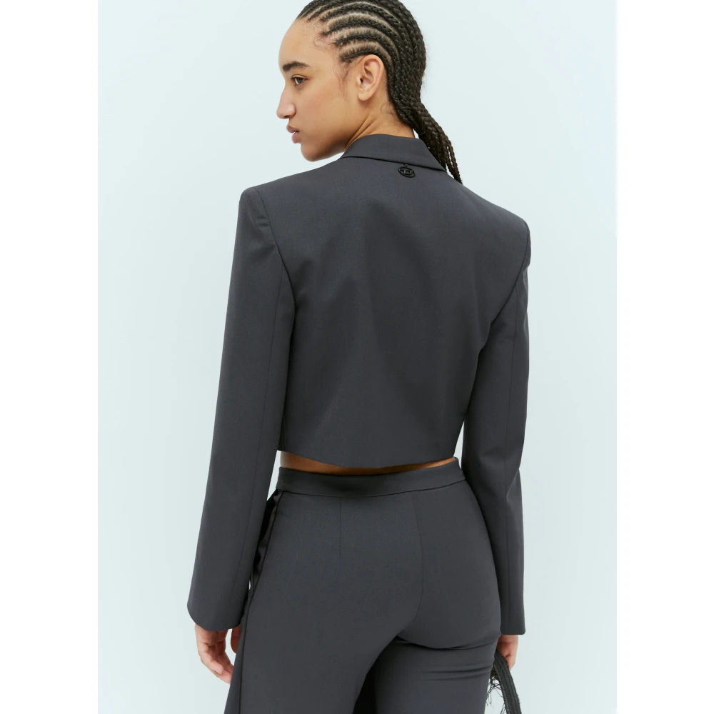 Diesel Op Maat Gemaakte Crop Blazer in Plain Weave Gray Dames