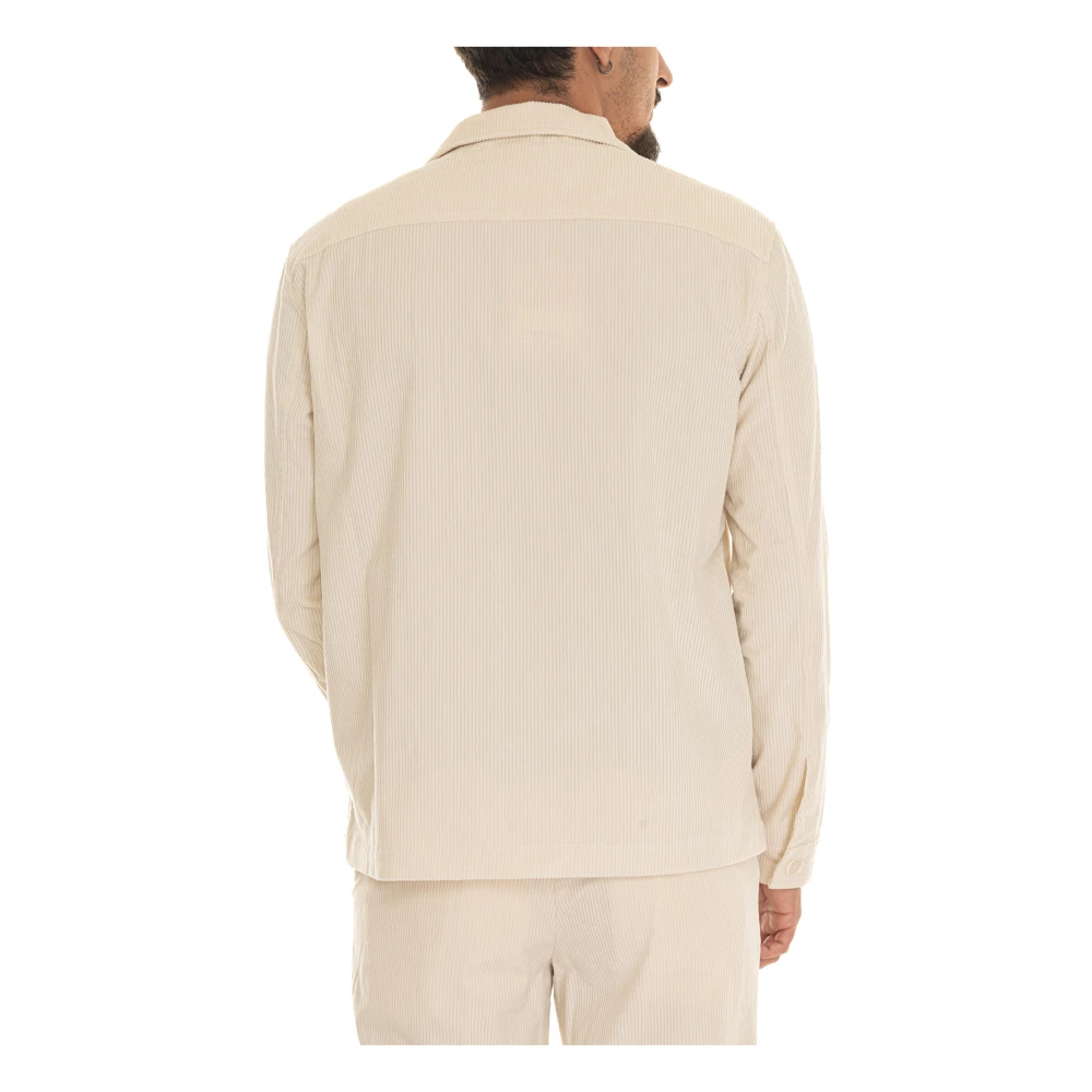 Hindustrie Gestreepte Katoenen Overshirt met Zakken Beige Heren
