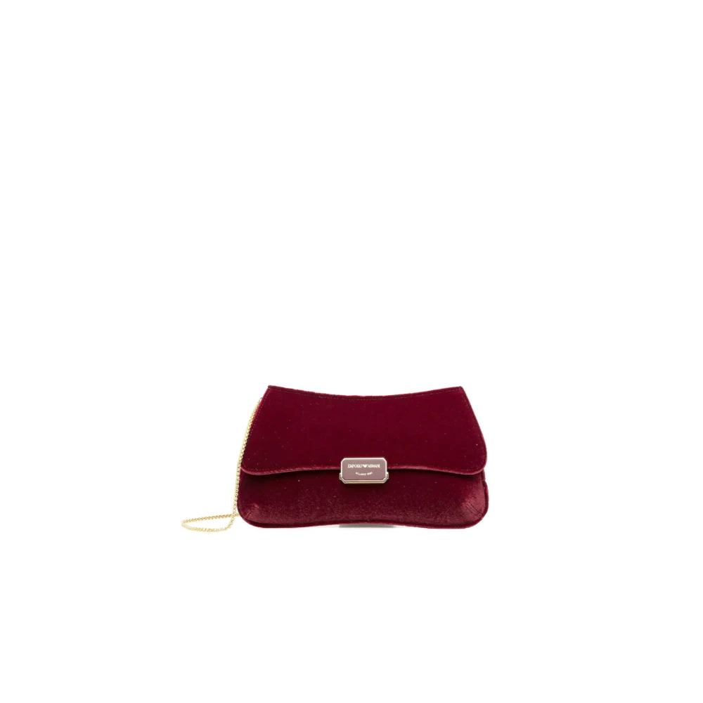 Emporio Armani Women's Red Shoulder Bags, One Size, Smooth Velvet Clutch Bag With Chain Strap