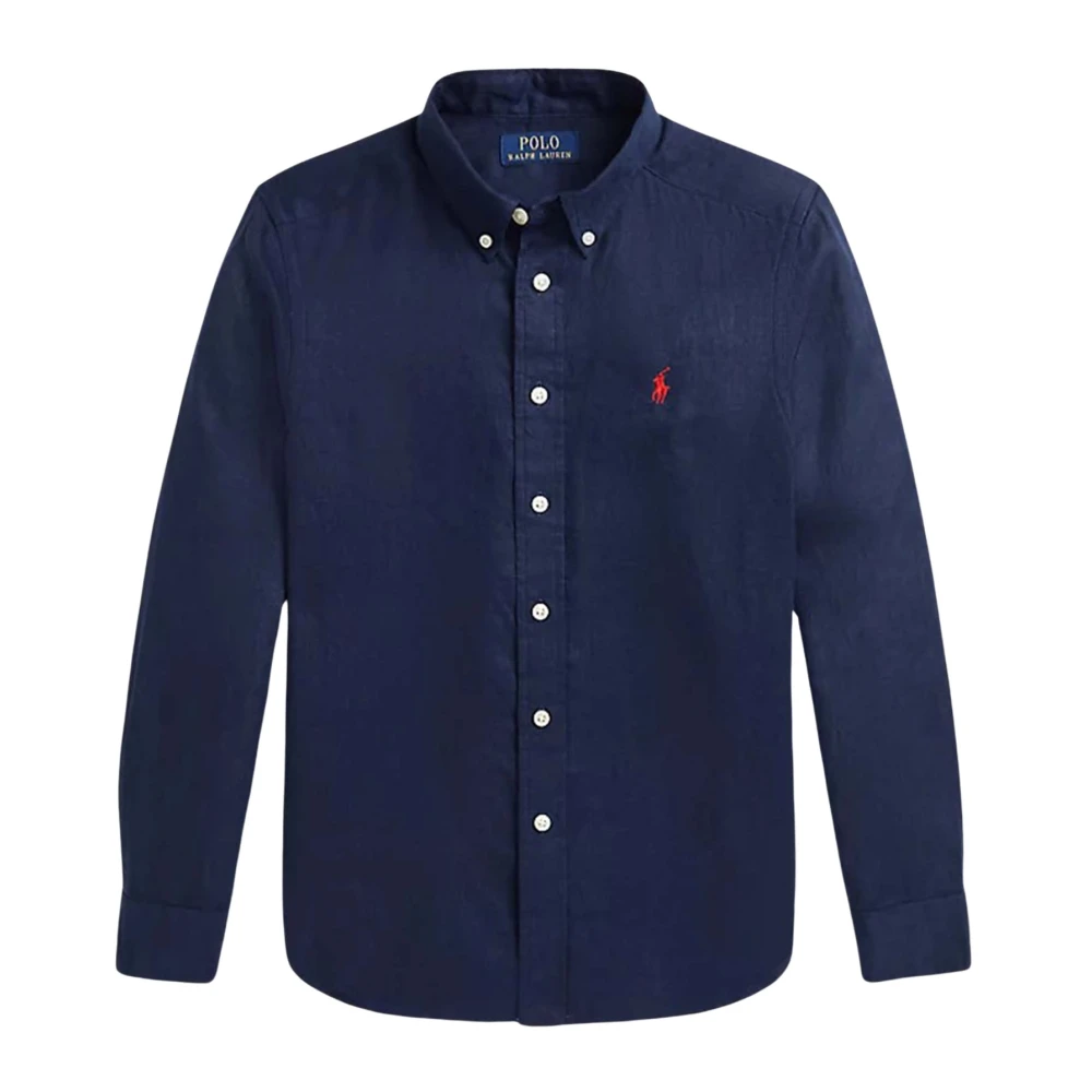 Polo Ralph Lauren Boys Blue Linen Shirt With Logo - Kids Shirts - M - Kids