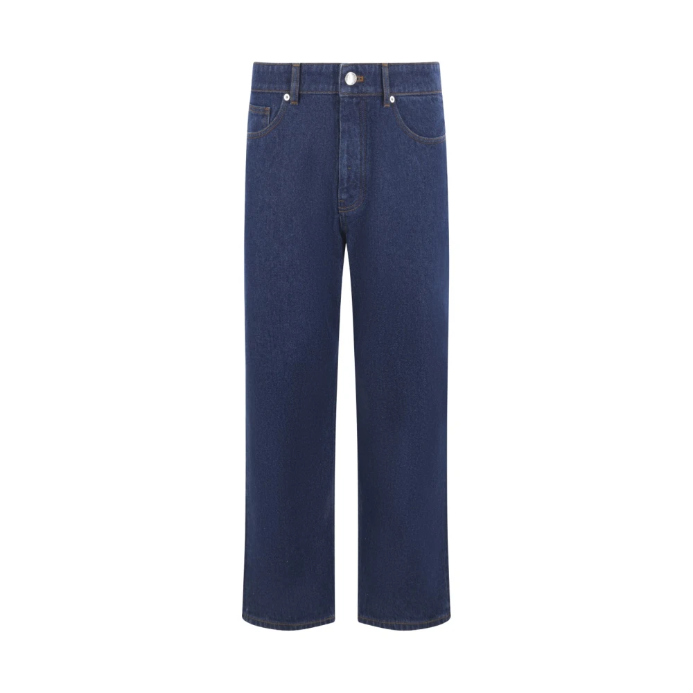 Maison Kitsuné Rechte Pijp Blauwe Denim Jeans Blue Heren