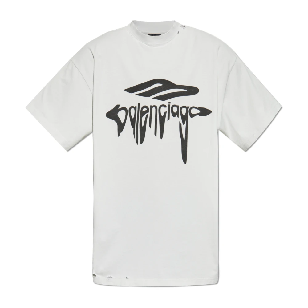 Balenciaga Monogram Crew Neck Katoenen T-shirt White Heren