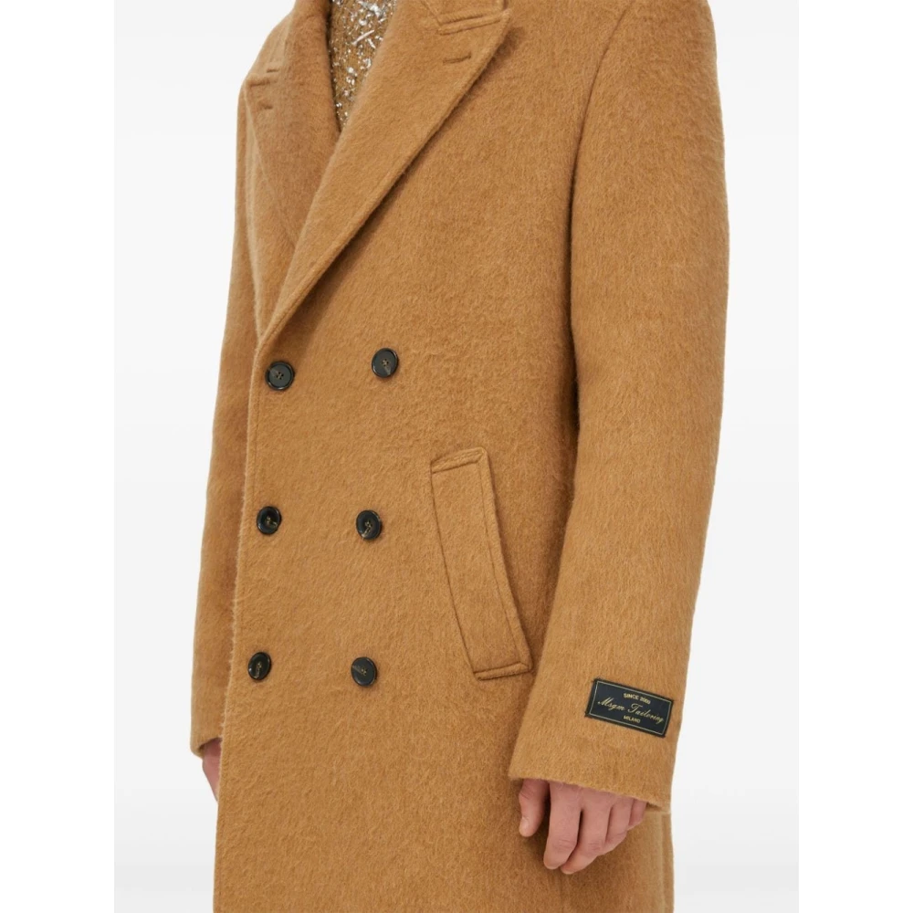 Msgm Kameel Double-Breasted Jas Brown Heren