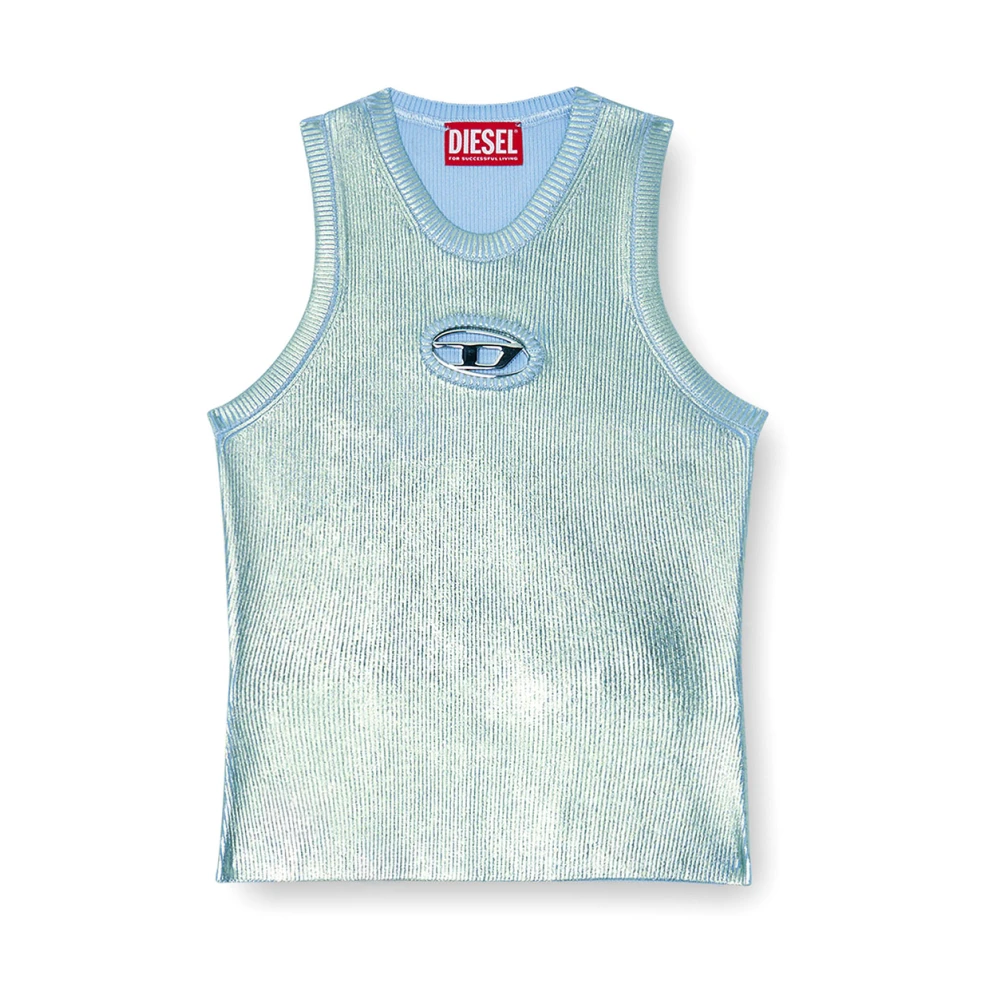 Diesel Metallic Tanktop met Oval-D Logo Green Dames