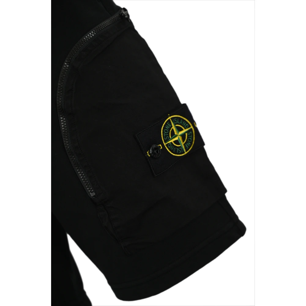 Stone Island Zwarte katoenen shorts met geribbelde taille Black Heren