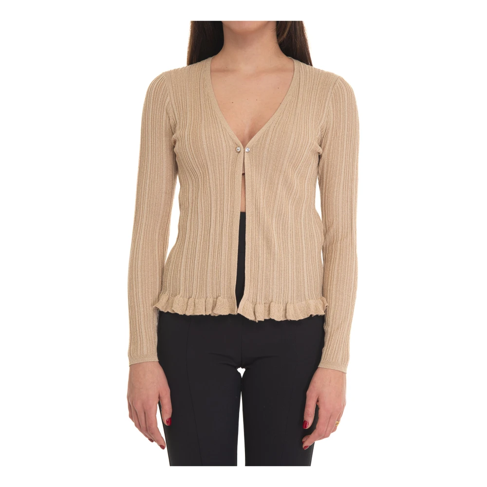 Liu Jo V-hals Gebreide Vest met Lurex Details Beige Dames