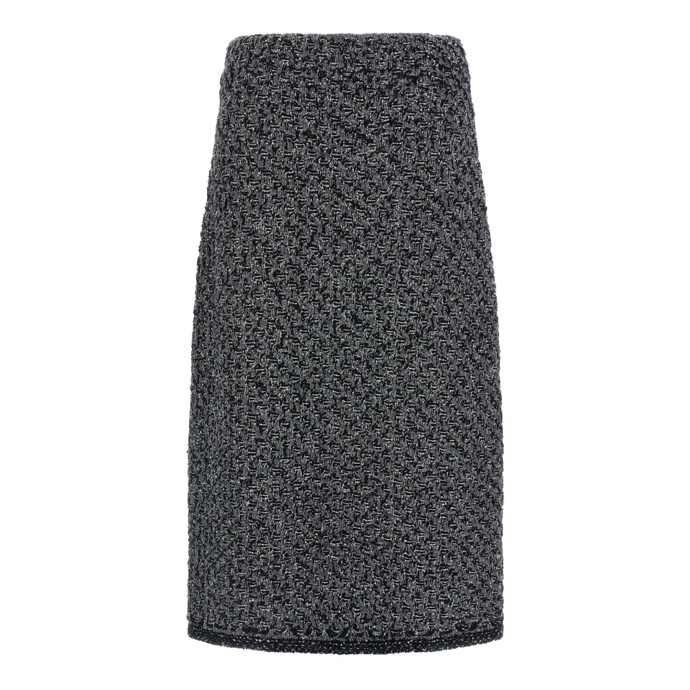 Fabiana Filippi Blue Sequin Denim-Effect Tweed Midi Skirt - Female - Midi Skirts - Xs - Skirts