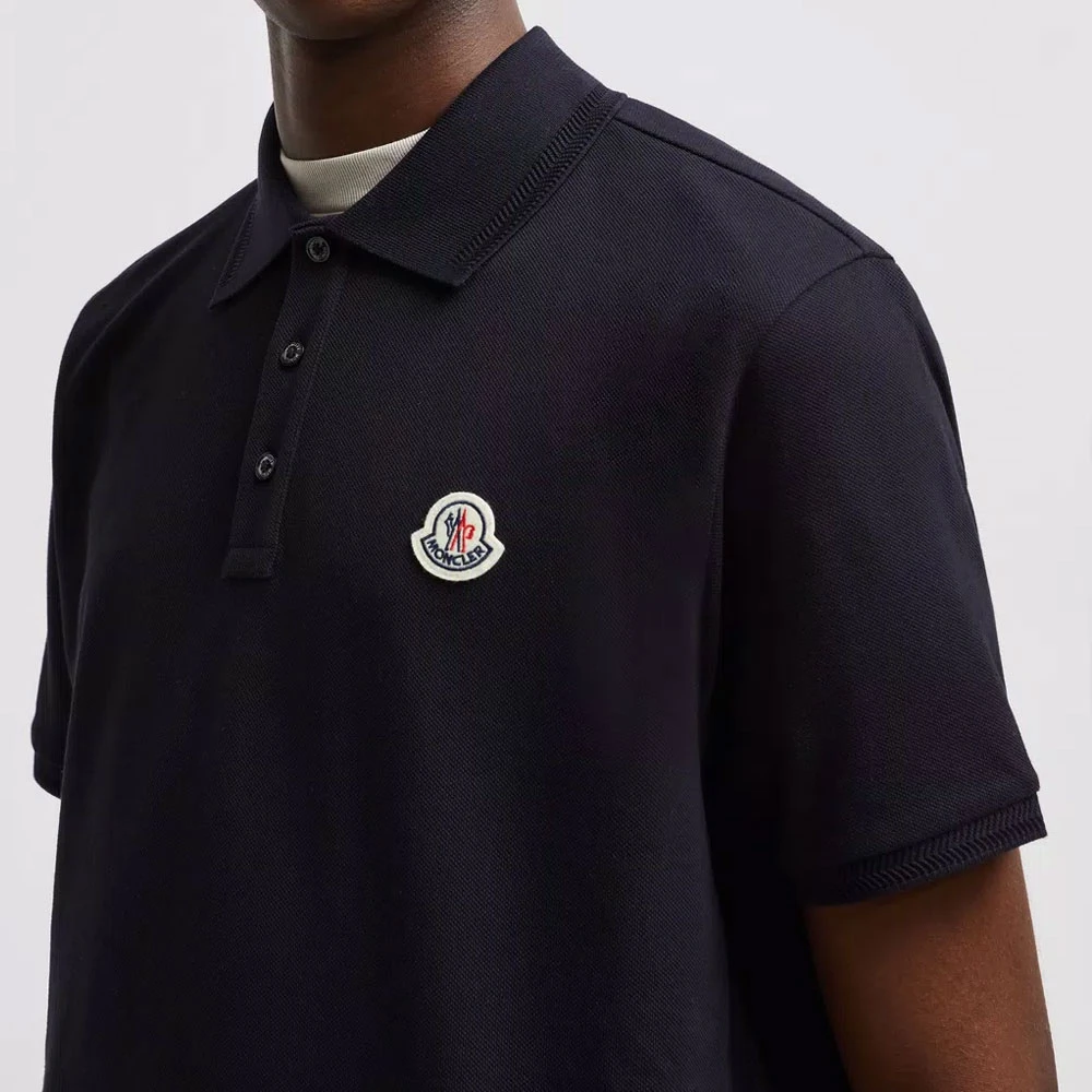 Moncler Logo Patch Polo Classic Donkerblauw Katoen Blue Heren