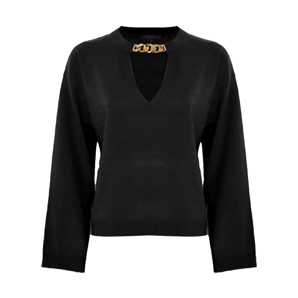 Kocca Polyester Blouse met Kettingdetail V-Hals Black Dames