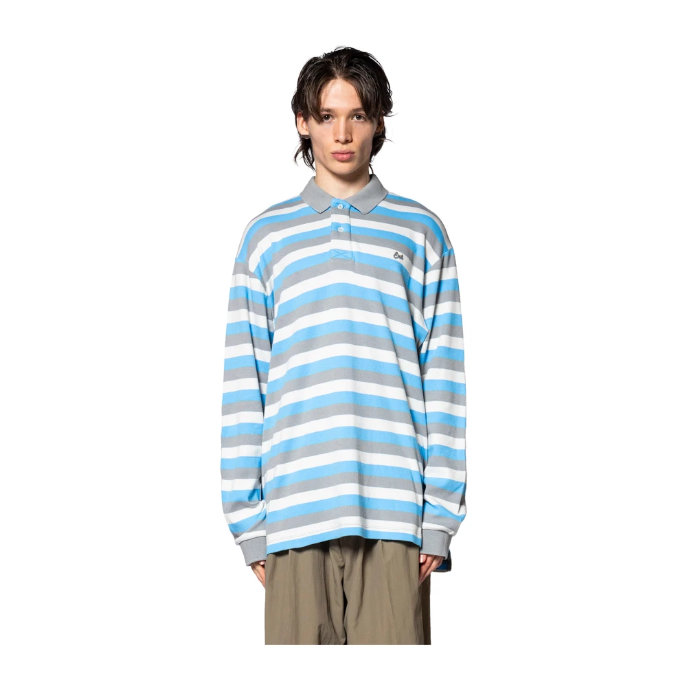 Erl Men's Multicolor Polo Shirts, L, Striped Long Sleeve Polo Knit