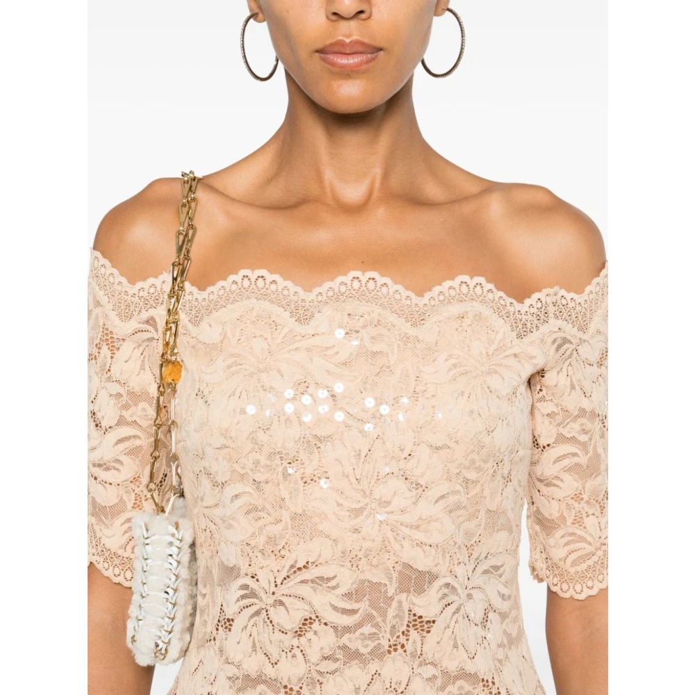 Paco Rabanne Pailletten Top met Wijde Hals Beige Dames