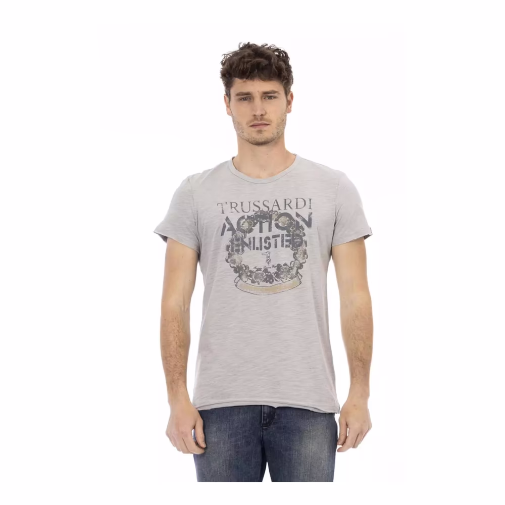 Graues Baumwoll-T-Shirt mit Frontdruck