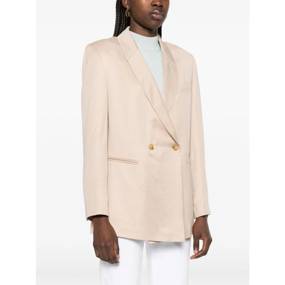 Alysi Beige Double-Breasted Jas met Zakken Beige Dames