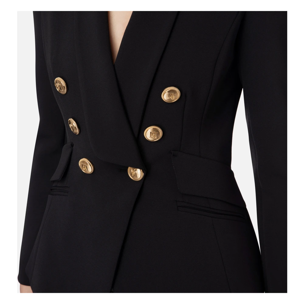 Elisabetta Franchi Zwarte Dubbel-Breasted Jassen Black Dames