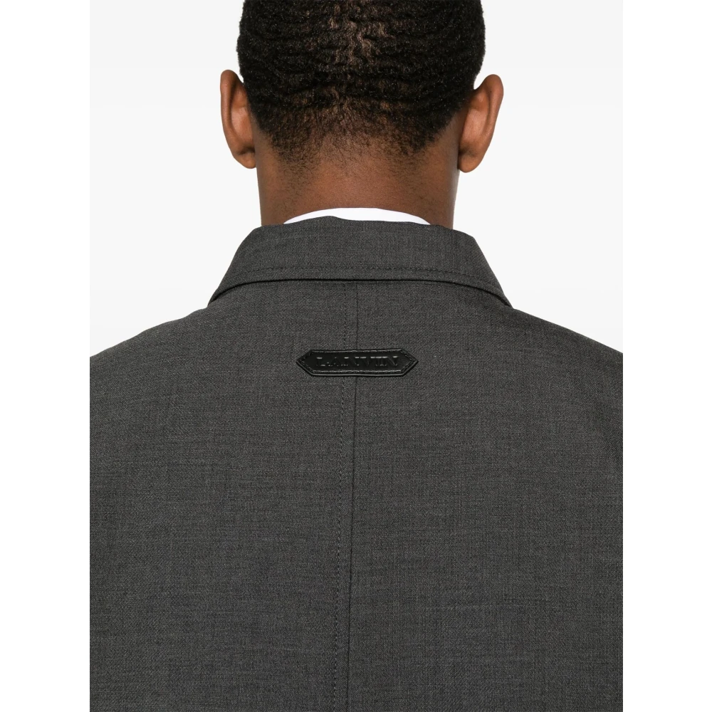 Lanvin Grijze Wollen Puntkraagjas Gray Heren