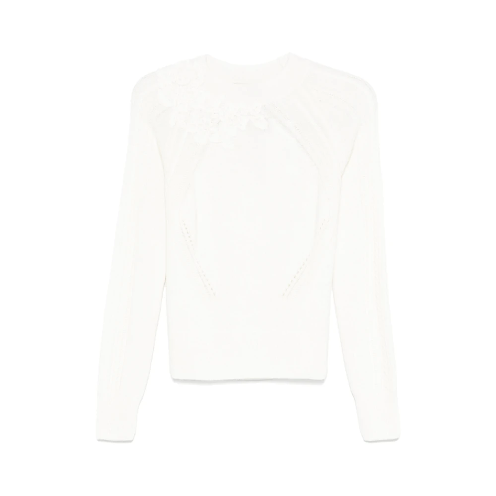 Ermanno Scervino Witte Bloemenborduurwerk Sweater White Dames