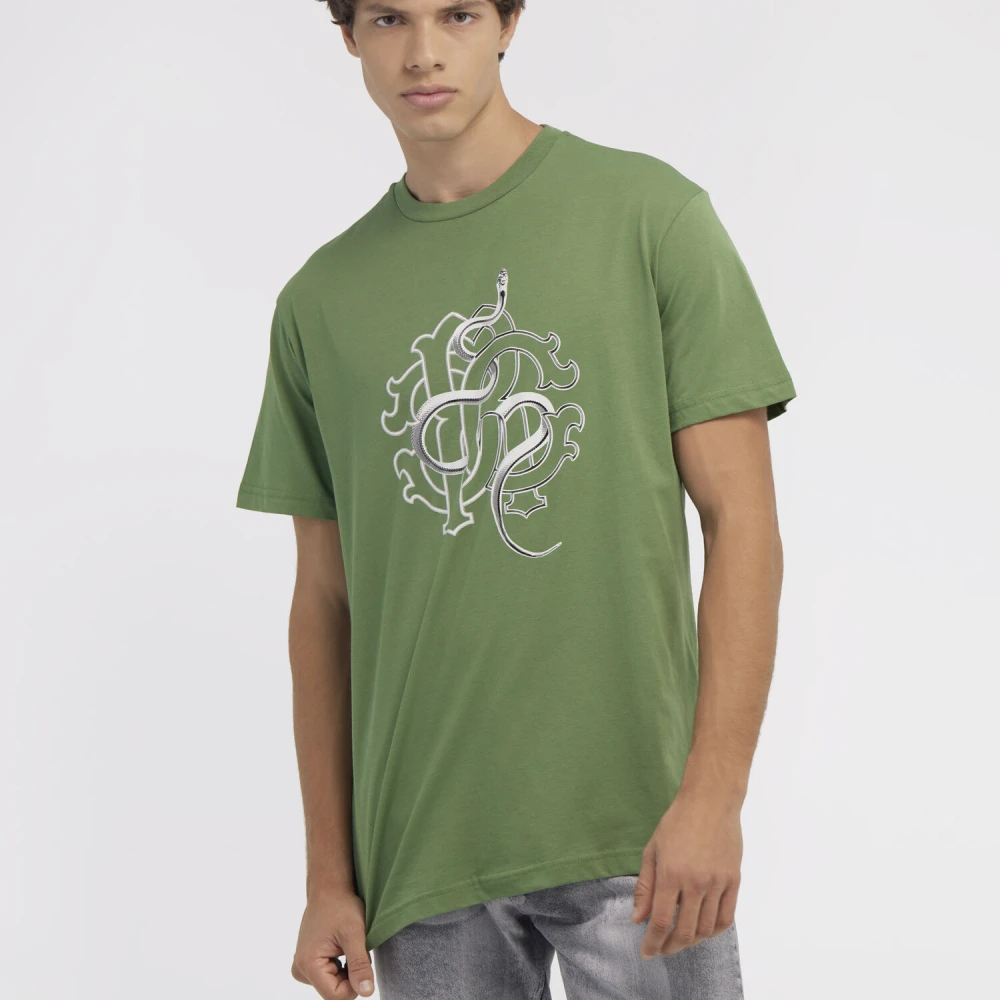 Roberto Cavalli T-shirt met slangenprint Red Heren