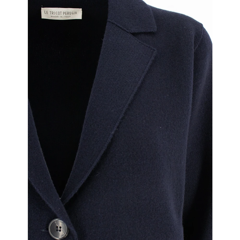 Le Tricot Perugia Elegante Gebreide Blazer met Reverskraag Blue Dames