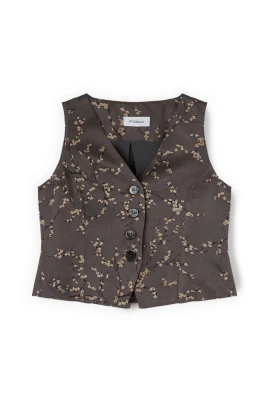 Väst i viskos-twill med blommigt tryck