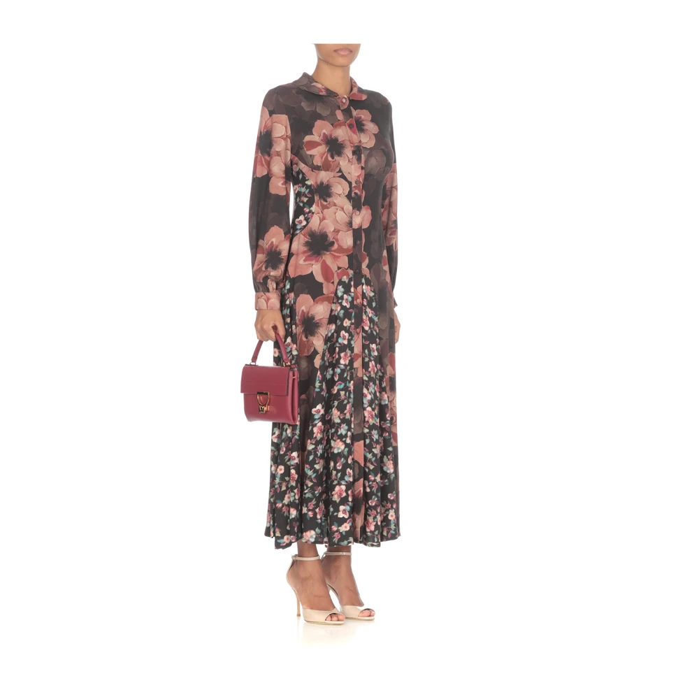 Mar De Margaritas Bloemenprint iscose Jurk met Kraag en Knopen Black Dames