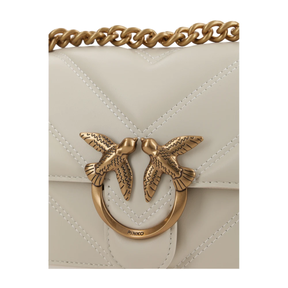 pinko Witte Leren Tas met Goudkleurige Hardware Beige Dames