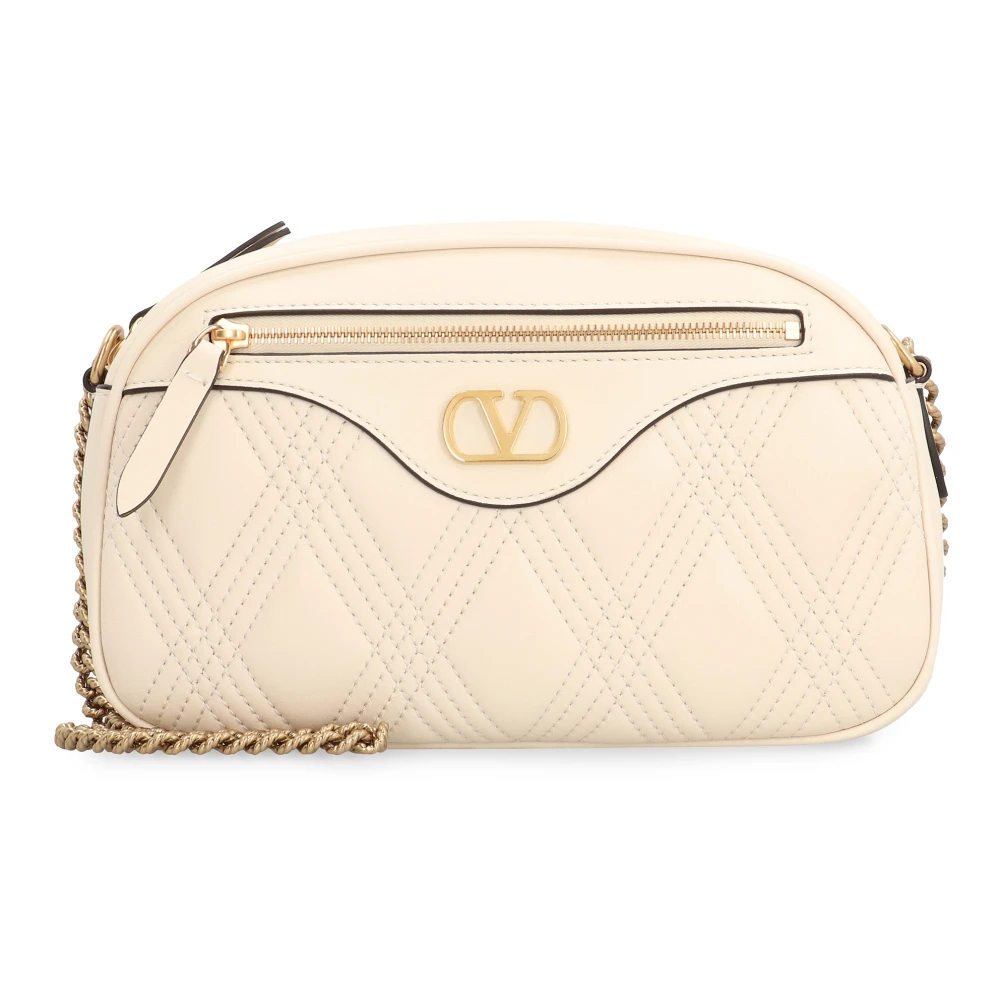 Valentino , Cross Body Bags, Female, Beige, One Size, Quiltie Leather Shoulder Bag