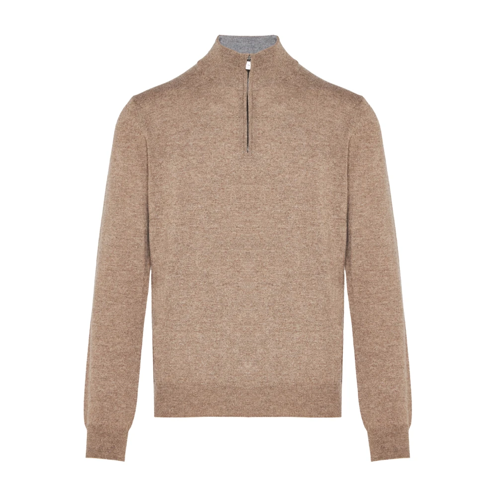 Corneliani Luxe Wol Kasjmier Half-Zip Trui Brown Heren