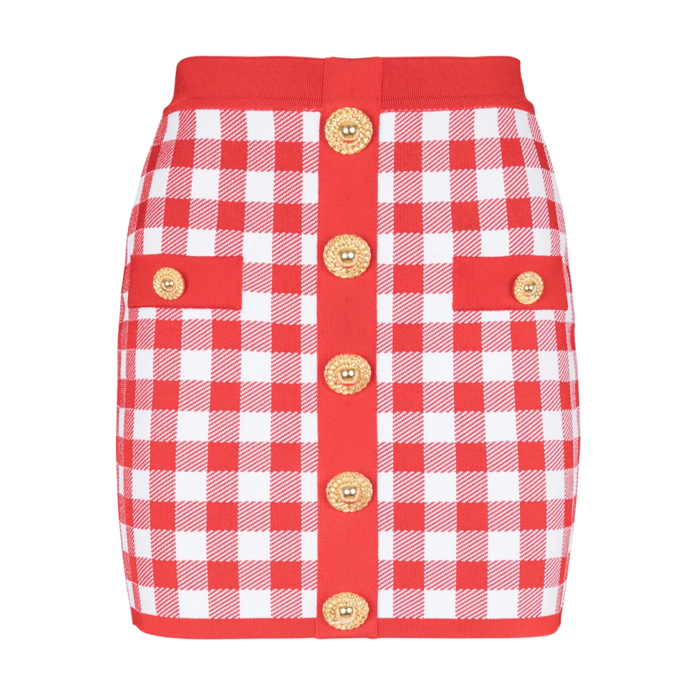 Balmain Fijngebreide Gingham Rok Red Dames