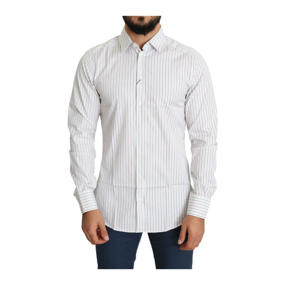 Dolce & Gabbana Men's White Striped Formal Martini Shirt