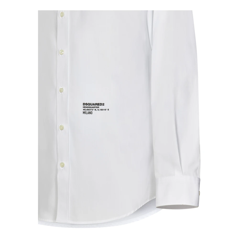 Dsquared2 Witte Katoenen Poplin Shirt met Frontopdruk White Heren