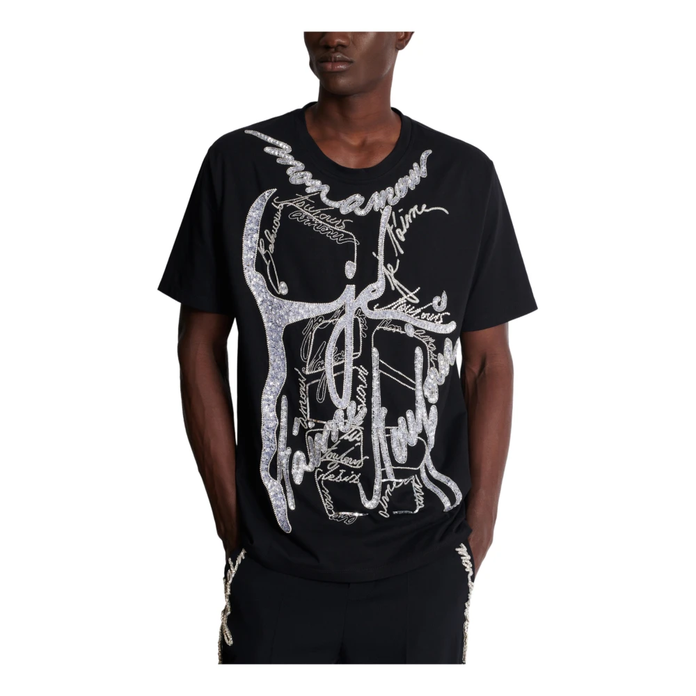 Balmain T-shirt met torso en 'Love Letter' borduurwerk Black Heren